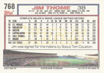 1992 Topps - Gold #768 Jim Thome Back