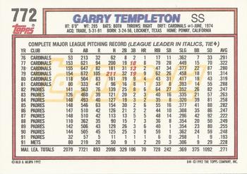 1992 Topps - Gold #772 Garry Templeton Back