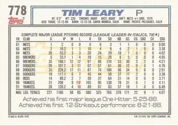 1992 Topps - Gold #778 Tim Leary Back
