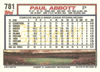 1992 Topps - Gold #781 Paul Abbott Back