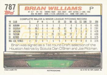1992 Topps - Gold #787 Brian Williams Back