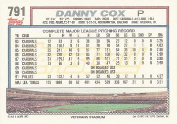 1992 Topps - Gold #791 Danny Cox Back