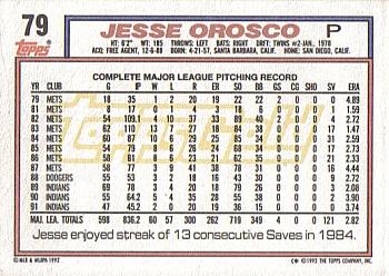 1992 Topps - Gold #79 Jesse Orosco Back