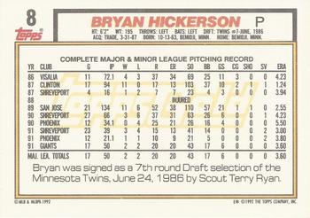 1992 Topps - Gold #8 Bryan Hickerson Back