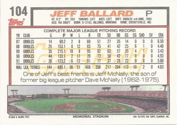 1992 Topps - Gold Winners #104 Jeff Ballard Back