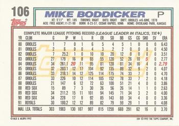 1992 Topps - Gold Winners #106 Mike Boddicker Back
