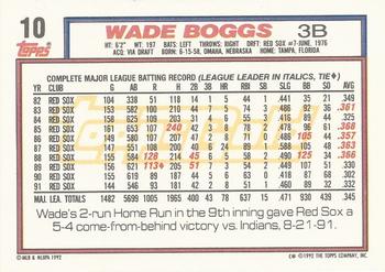 1992 Topps - Gold Winners #10 Wade Boggs Back