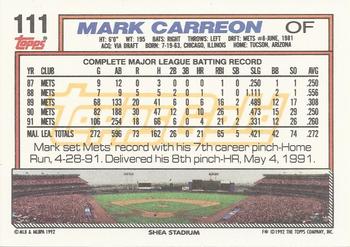 1992 Topps - Gold Winners #111 Mark Carreon Back