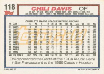 1992 Topps - Gold Winners #118 Chili Davis Back