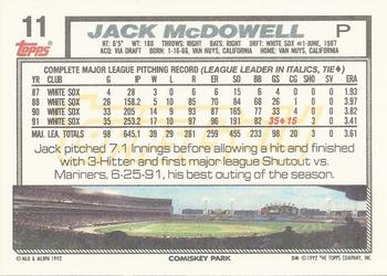 1992 Topps - Gold Winners #11 Jack McDowell Back