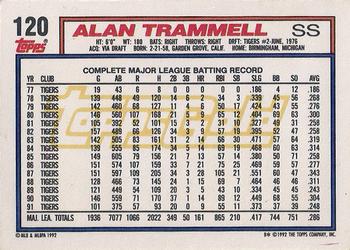 1992 Topps - Gold Winners #120 Alan Trammell Back
