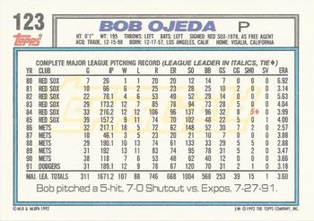 1992 Topps - Gold Winners #123 Bob Ojeda Back