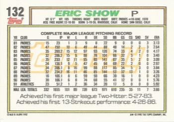 1992 Topps - Gold Winners #132 Eric Show Back