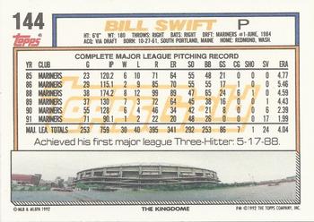 1992 Topps - Gold Winners #144 Bill Swift Back