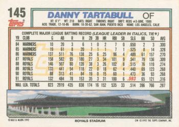 1992 Topps - Gold Winners #145 Danny Tartabull Back