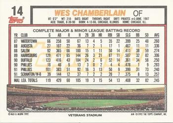 1992 Topps - Gold Winners #14 Wes Chamberlain Back