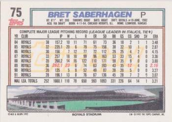1992 Topps - Gold Winners #75 Bret Saberhagen Back