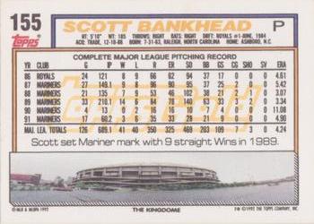 1992 Topps - Gold Winners #155 Scott Bankhead Back