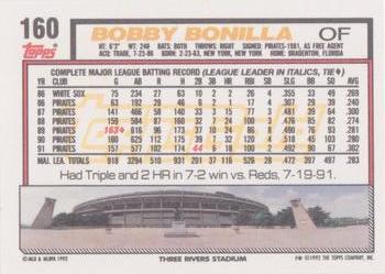 1992 Topps - Gold Winners #160 Bobby Bonilla Back