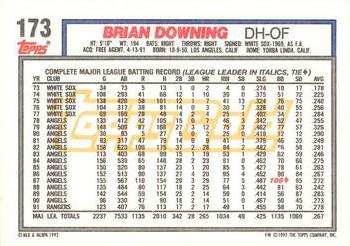 1992 Topps - Gold Winners #173 Brian Downing Back