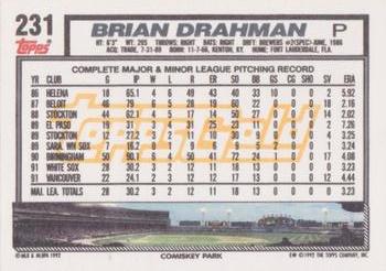 1992 Topps - Gold Winners #231 Brian Drahman Back