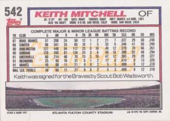 1992 Topps - Gold Winners #542 Keith Mitchell Back