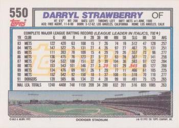 1992 Topps - Gold Winners #550 Darryl Strawberry Back