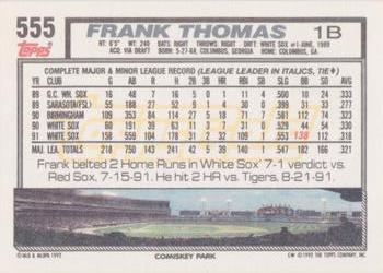 1992 Topps - Gold Winners #555 Frank Thomas Back