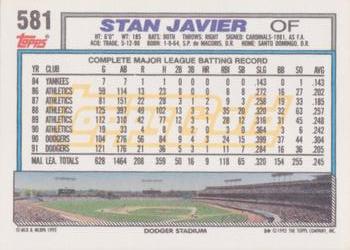 1992 Topps - Gold Winners #581 Stan Javier Back