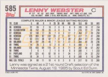 1992 Topps - Gold Winners #585 Lenny Webster Back