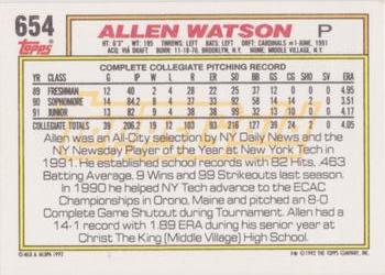 1992 Topps - Gold Winners #654 Allen Watson Back