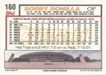 1992 Topps - Gold Winners #160 Bobby Bonilla Back