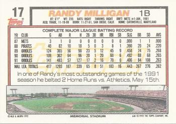 1992 Topps - Gold Winners #17 Randy Milligan Back