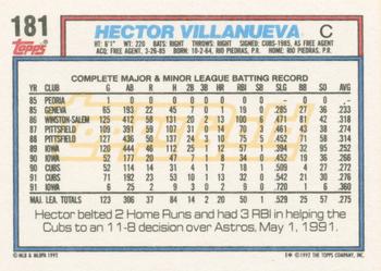 1992 Topps - Gold Winners #181 Hector Villanueva Back