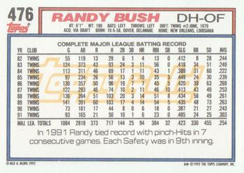 1992 Topps - Gold Winners #476 Randy Bush Back