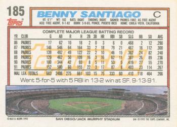 1992 Topps - Gold Winners #185 Benny Santiago Back