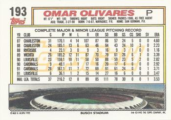 1992 Topps - Gold Winners #193 Omar Olivares Back
