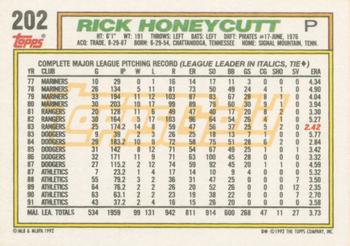 1992 Topps - Gold Winners #202 Rick Honeycutt Back