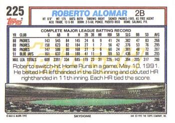 1992 Topps - Gold Winners #225 Roberto Alomar Back