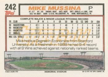 1992 Topps - Gold Winners #242 Mike Mussina Back