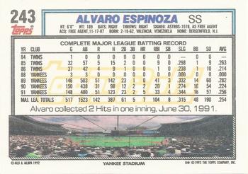 1992 Topps - Gold Winners #243 Alvaro Espinoza Back