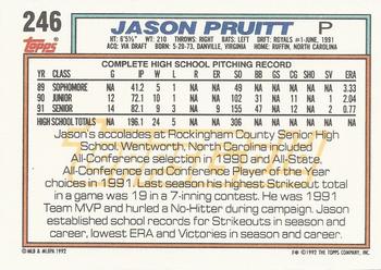 1992 Topps - Gold Winners #246 Jason Pruitt Back