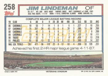 1992 Topps - Gold Winners #258 Jim Lindeman Back