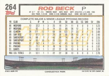 1992 Topps - Gold Winners #264 Rod Beck Back