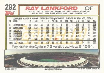 1992 Topps - Gold Winners #292 Ray Lankford Back
