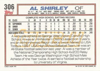 1992 Topps - Gold Winners #306 Al Shirley Back