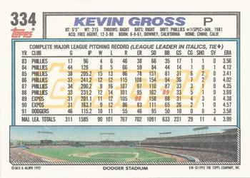 1992 Topps - Gold Winners #334 Kevin Gross Back