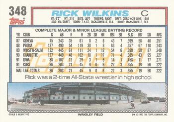 1992 Topps - Gold Winners #348 Rick Wilkins Back