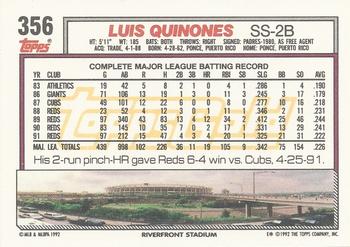 1992 Topps - Gold Winners #356 Luis Quinones Back