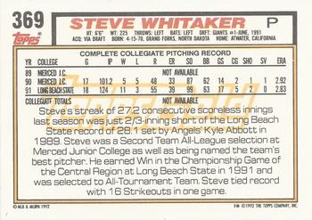 1992 Topps - Gold Winners #369 Steve Whitaker Back